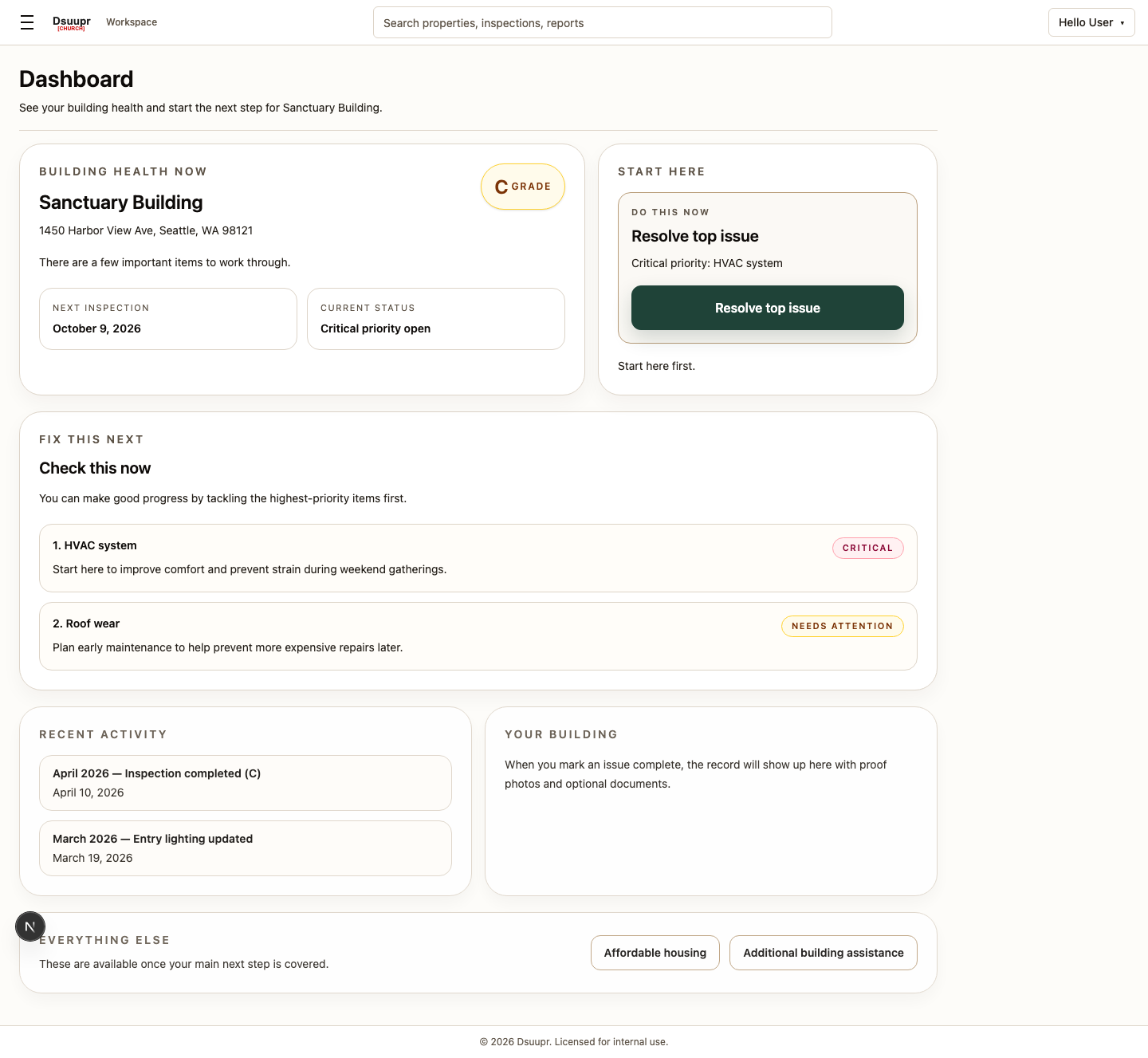DsuuprCHURCH dashboard view